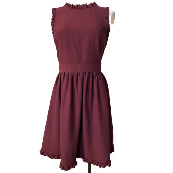 Kate Spade Dress 10 Cherry Burgundy Red Ruffle Trim Stretch Career Church - Picture 3 of 16